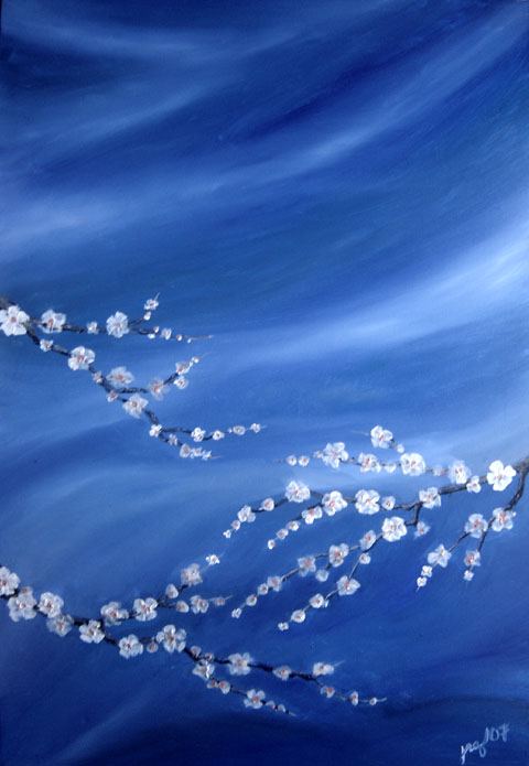 Cherry Blossoms on Blue